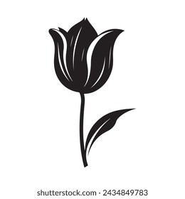 black color Tulip flower vector silhouette, vector illustration 