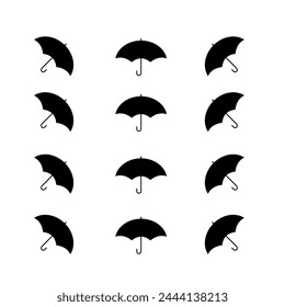 Black color umbrella icon on white background