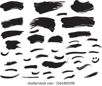 Black color vector brushes set, round, square and line brushes