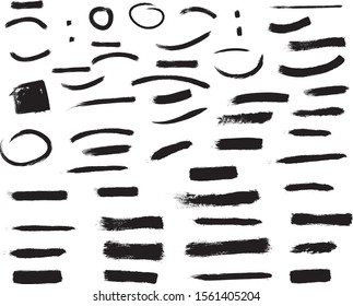 Black color vector brushes set, round, square and line brushes