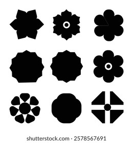 Black color vector design shape with nine pic set graphic element 
