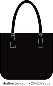 Black color vector illustration of tote bags in handle, technical fashion illustration