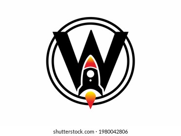 Black color of W initial letter with rocket design
