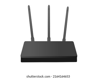 Black color Wi-Fi wireless router with antennas vector illustration on white background