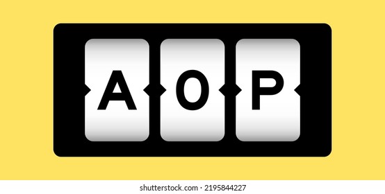 Black color in word AOP (abbreviation of Annual Operating Plan or Aspect-oriented programming) on slot banner with yellow color background