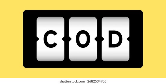 Color negro en la palabra COD (abreviatura de efectivo a la entrega o efectivo A la carta) en el Anuncio de la ranura con fondo de color amarillo