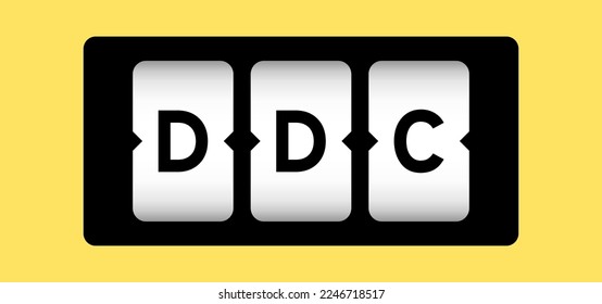 Black color in word DDC (Abbreviation of Division of disease control,  Direct digital control, Display Data Channel or Dewey Decimal Classification) on slot banner with yellow color background