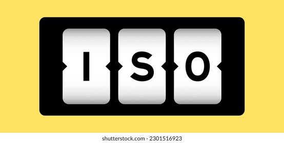 Black color in word ISO on slot banner with yellow color background  svg