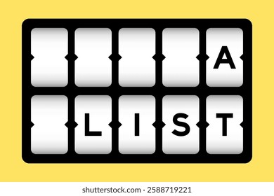 Black color in word a list on slot banner with yellow color background