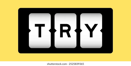 Black color in word try on slot banner with yellow color background