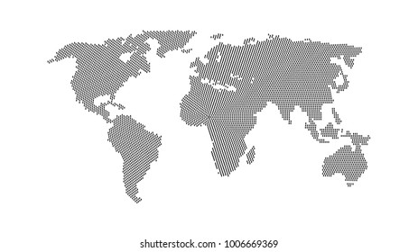 Black color world map isolated on white background. Abstract flat template with rectangles for web design, brochure, flyer, annual report, banner, infographic. Global concept, vector illustration.