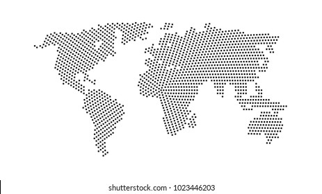 Black color world map isolated on white background. Abstract flat template with rectangles for web design, brochure, flyer, annual report, banner, infographic. Global concept, vector illustration.