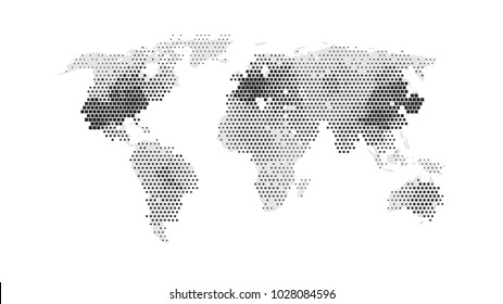 Black color world map isolated on white background. Abstract flat template with rectangles for web design, brochure, flyer, annual report, banner, infographic. Global concept, vector illustration.