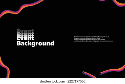 Black colored abstract background with colorful curvy elements. Suitable for event, concert, backdrop, photo booth, and meeting.