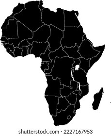 Black colored Africa outline map. Political african map. Vector illustration map.