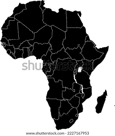 Black colored Africa outline map. Political african map. Vector illustration map.
