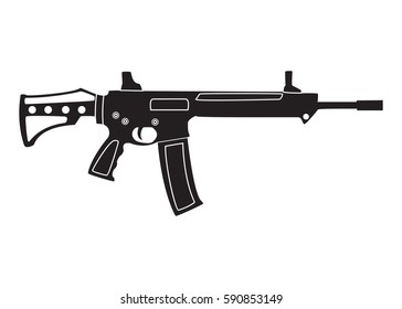 The black colored assault rifle isolated on white, vector illustration.