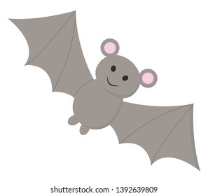A black colored bat with two sharp teeth, vector, color drawing or illustration.