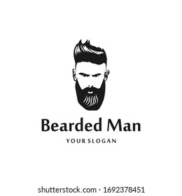 Black Colored Bearded Man Babershop Logo Design Vector