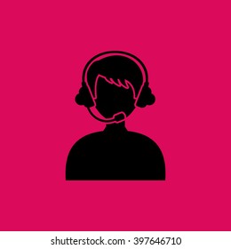 Black Colored Call Center, Call Operator Icon. Eps-10.