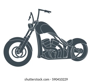 The black colored cool chopper custom bike isolated on white vector illustration.