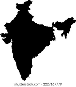 Black colored India outline map. Political indian map. Vector illustration map.