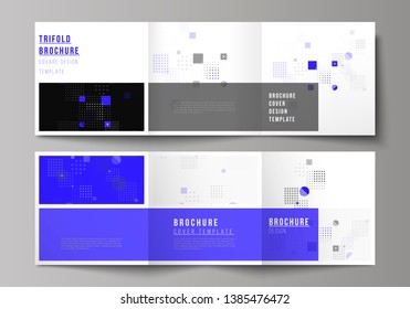 The black colored minimal vector illustration of editable layout. Modern creative covers design templates for trifold square brochure or flyer. Abstract vector background with fluid geometric shapes
