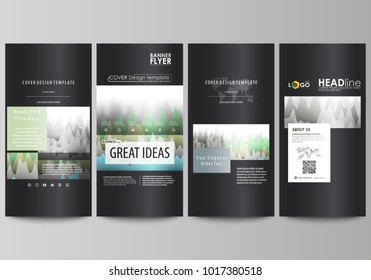 The black colored minimalistic vector illustration of the editable layout of four vertical banners, flyers design business templates. Rows of colored diagram with peaks of different height.