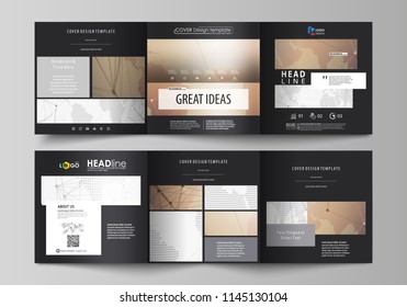 The black colored minimalistic vector illustration of the editable layout. Two creative covers design templates for square brochure. Global network connections, technology background with world map.