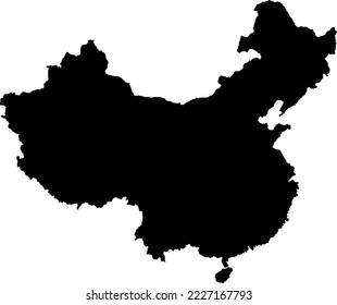 Black colored People's Republic of China outline map. Political chinese map. Vector illustration map.