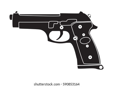 The black colored pistol isolated on white vector illustration.