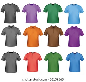 Black and colored polo shirts. Photo-realistic vector illustration.