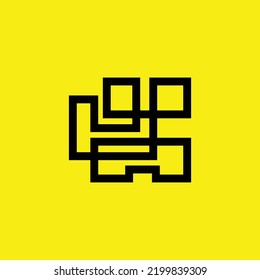 Black colored random line within yellow background. Logo for company, real estate, construction, architecture, and civil engineering.