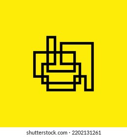 Black colored random line within yellow background. Logo for company, real estate, construction, architecture, and civil engineering.