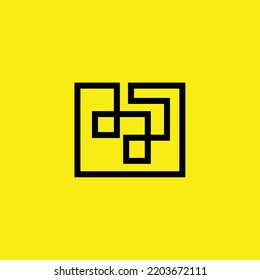 Black colored random line within yellow background. Logo for company, real estate, construction, architecture, and civil engineering