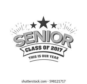 black colored senior class of 2017 text sign with the stars vector illustration.