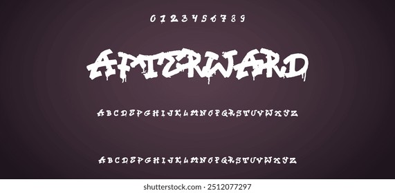 Black colored spray font with uppercase lowercase letters and numbers on transparent png background, graffiti style abc, creative uppercase typography for poster, banner, flyer etc.