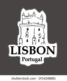 black colored sticker with landmark illustrations in lisbon