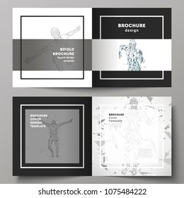 The black colored vector of editable layout of two covers templates for square design bifold brochure, magazine, flyer, booklet. Artificial intelligence concept. Futuristic science vector illustration