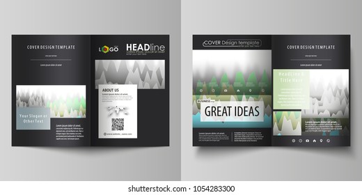 The black colored vector illustration of the editable layout of two A4 format modern covers design templates for brochure, flyer, booklet. Rows of colored diagram with peaks of different height.