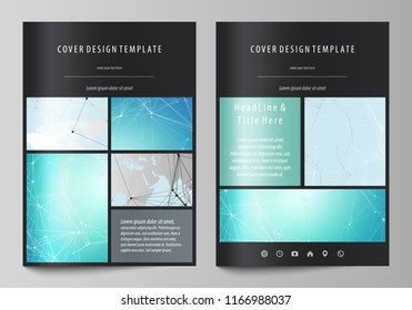 The black colored vector illustration of the editable layout of A4 format covers design templates for brochure, magazine, flyer, booklet. Futuristic high tech background, dig data technology concept