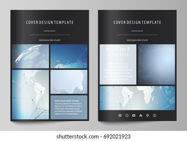 The black colored vector illustration of the editable layout of A4 format covers design templates for brochure, magazine, flyer, booklet. Scientific medical DNA research. Science or medical concept.