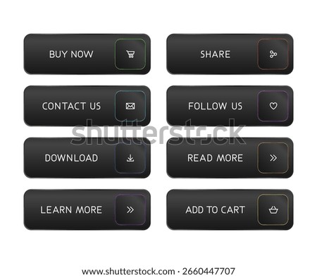 Black and colorful CTA button set.
