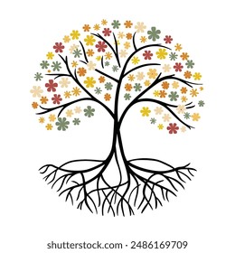 a black and colorful tree logo design 
