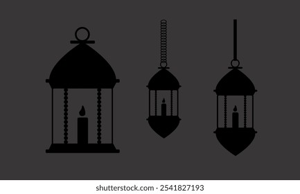 Black colors arabic lantern ornament islamic semicircular. Suitable for design element of Ramadan Kareem greeting template. Ramadan Kareem theme background template.
