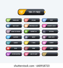 Black Colors Website Buttons Set, Vector Clean Web Layout Elements