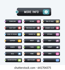 Black Colors Website Buttons Set, Vector Clean Web Layout Elements