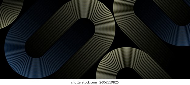 Black colour abstract background with glowing low light soft yellow and minimal soft blue colour curve lines Dynamic shapes composition design background vector illustration. Futuristic concept. Eps10
