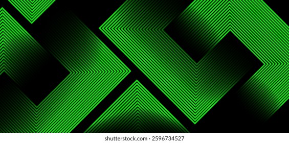 Black colour abstract background with green colour geometric glowing lines design background vector illustration. Degital futuristic technology,Luxury,graphic. Perfect for modern projects, business.