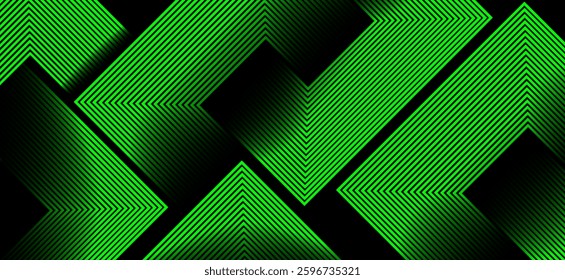 Black colour abstract background with green colour geometric glowing lines design background vector illustration. Degital futuristic technology,Luxury,graphic. Perfect for modern projects, business.